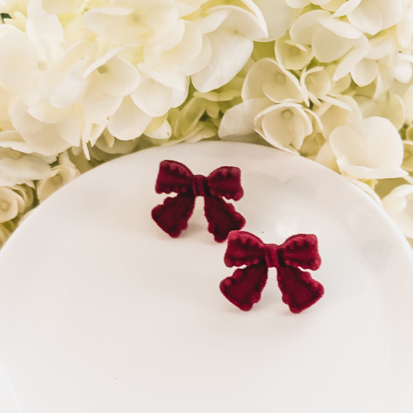 Beautiful Velvet Burgundy Bow Earrings