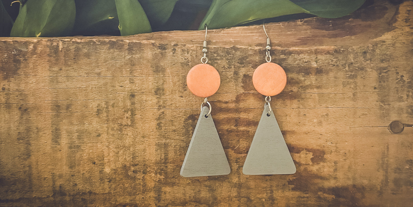 Beautiful Boho Triangle Wooden Drop Earrings