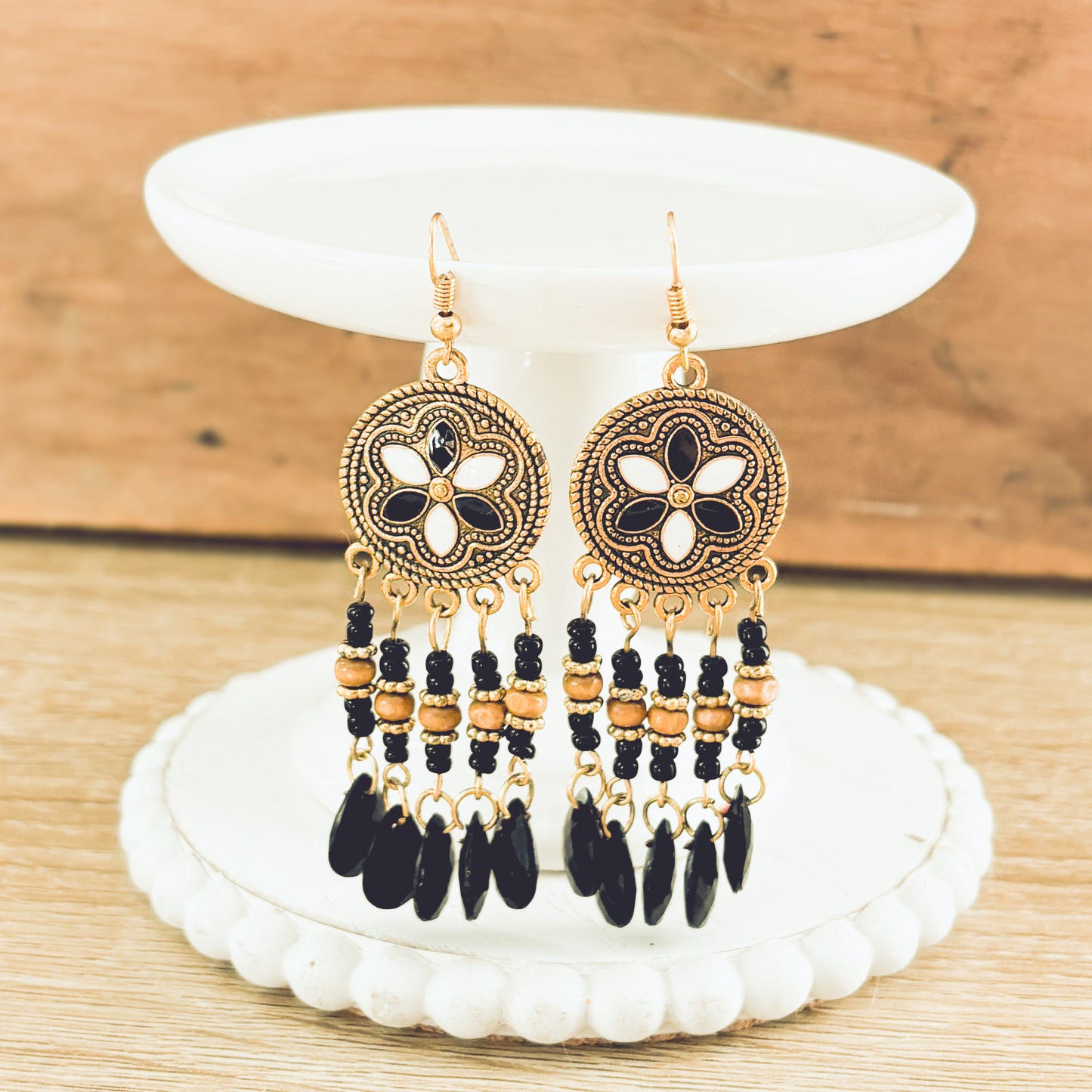 Beautiful Black Boho Chandelier Earrings