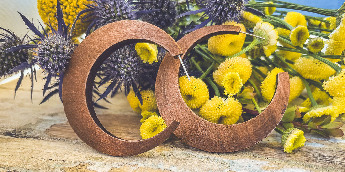 Beautiful Boho Wood Hoop Earrings