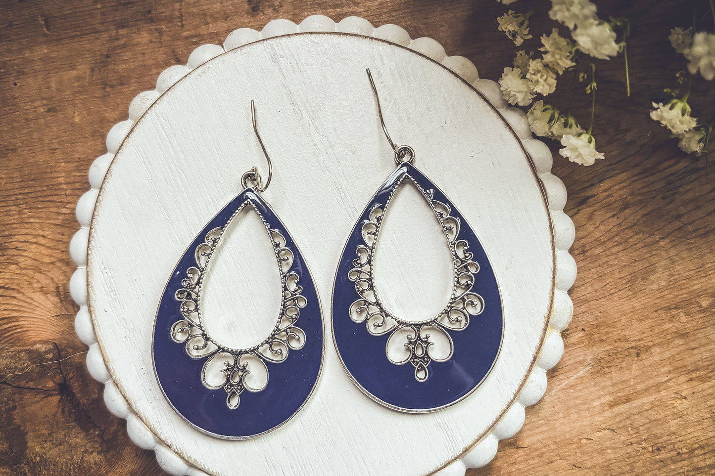 Beautiful Dark Blue and Silver Drop Earrings