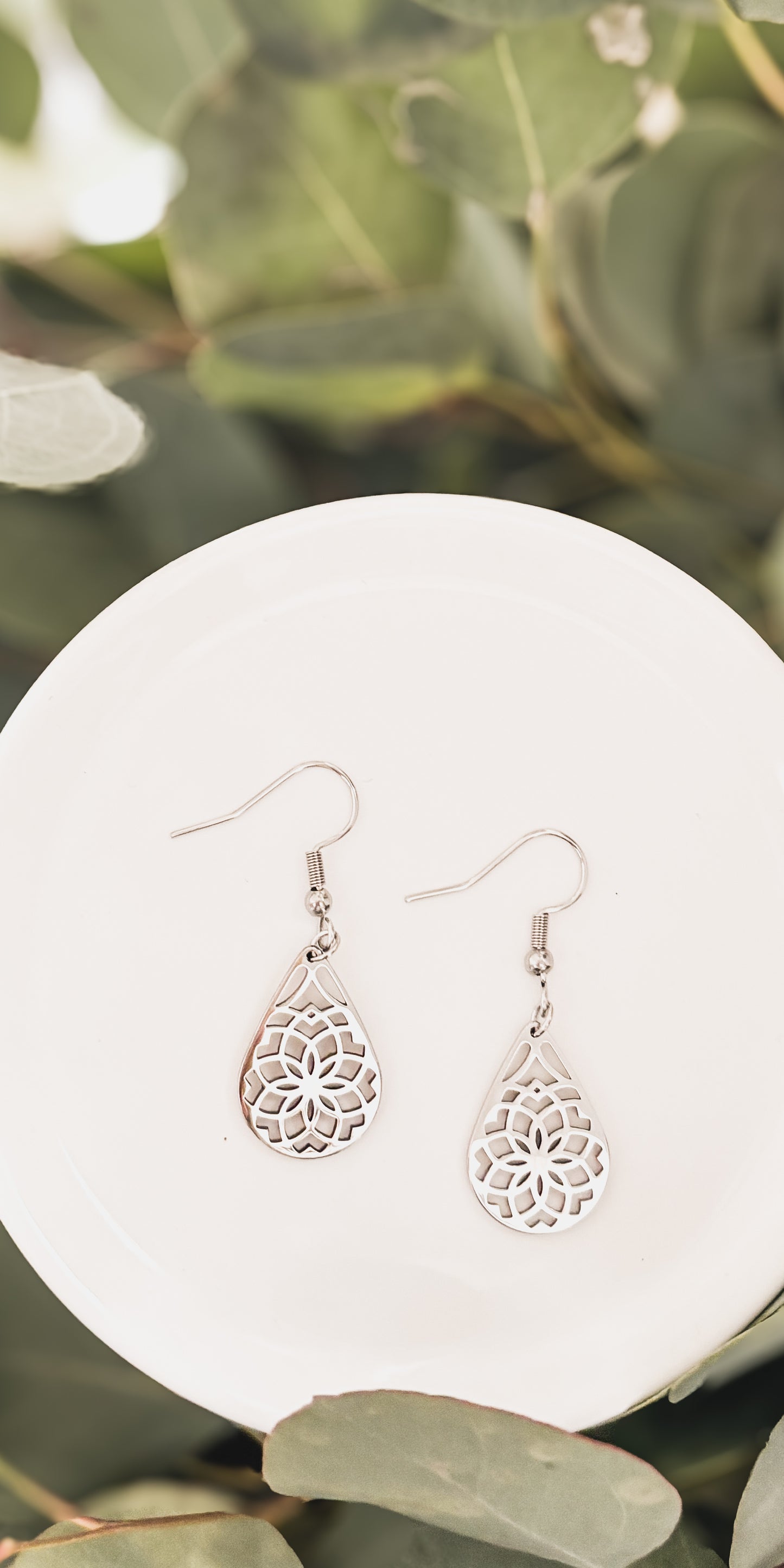 Beautiful Silver Floral Drop Earrings