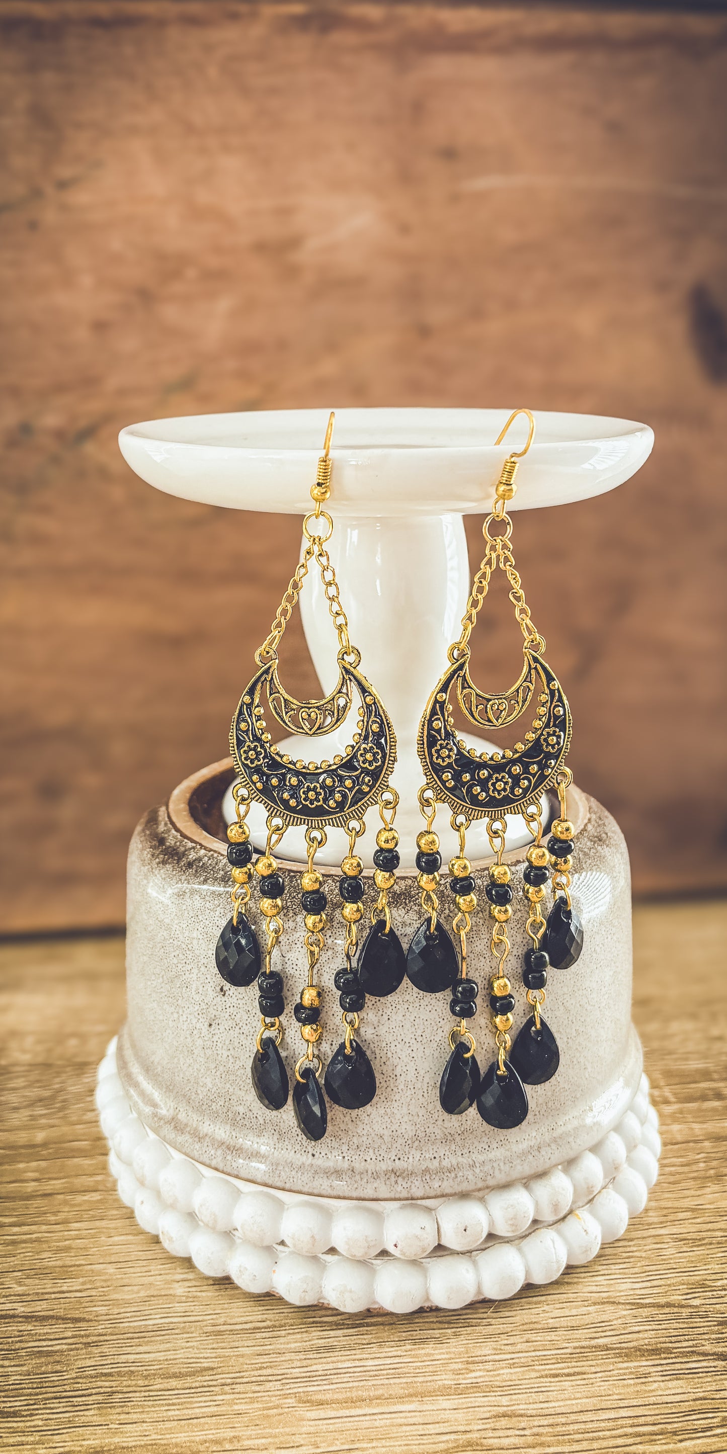 Beautiful Black Boho Chandelier Earrings