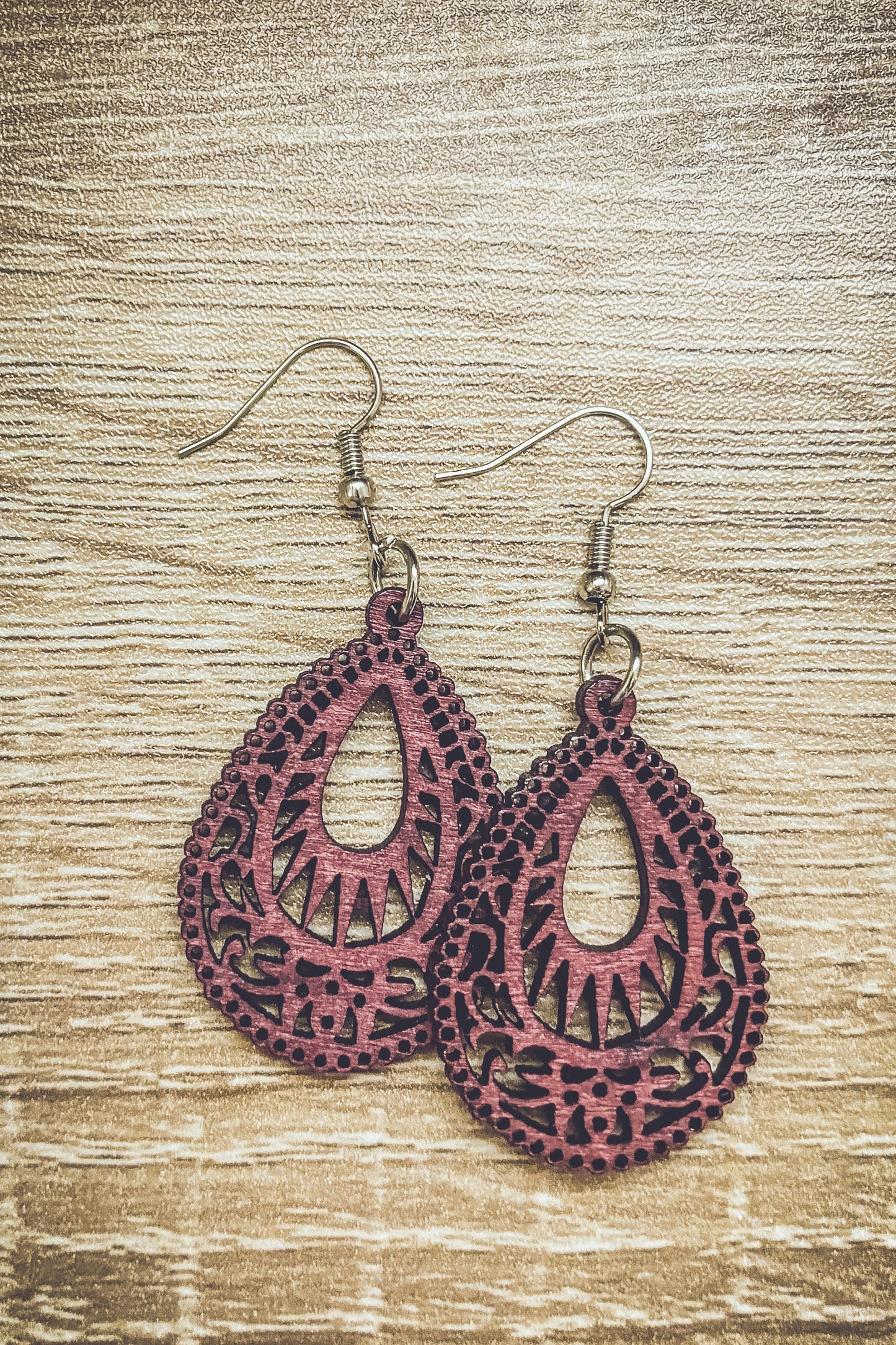 Set of Four Beautiful Carved Wood Earrings