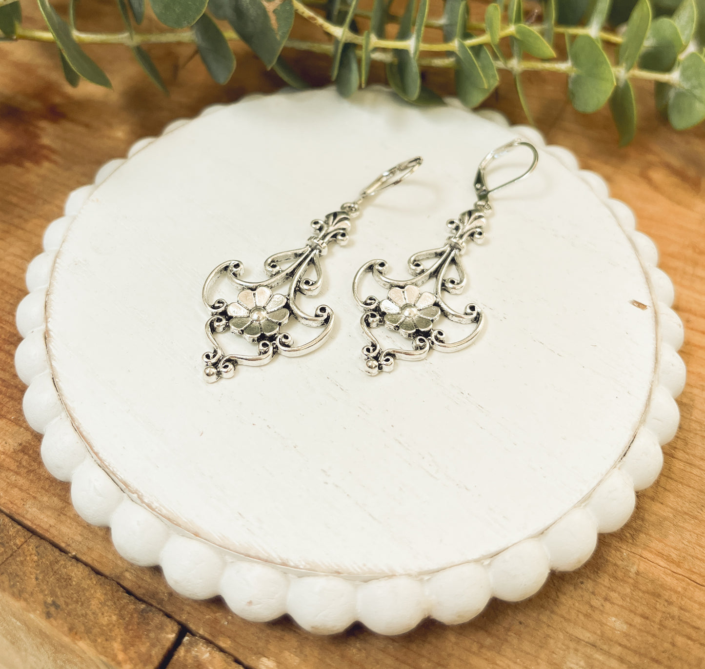 Beautiful Ornate Silver Drop Earrings