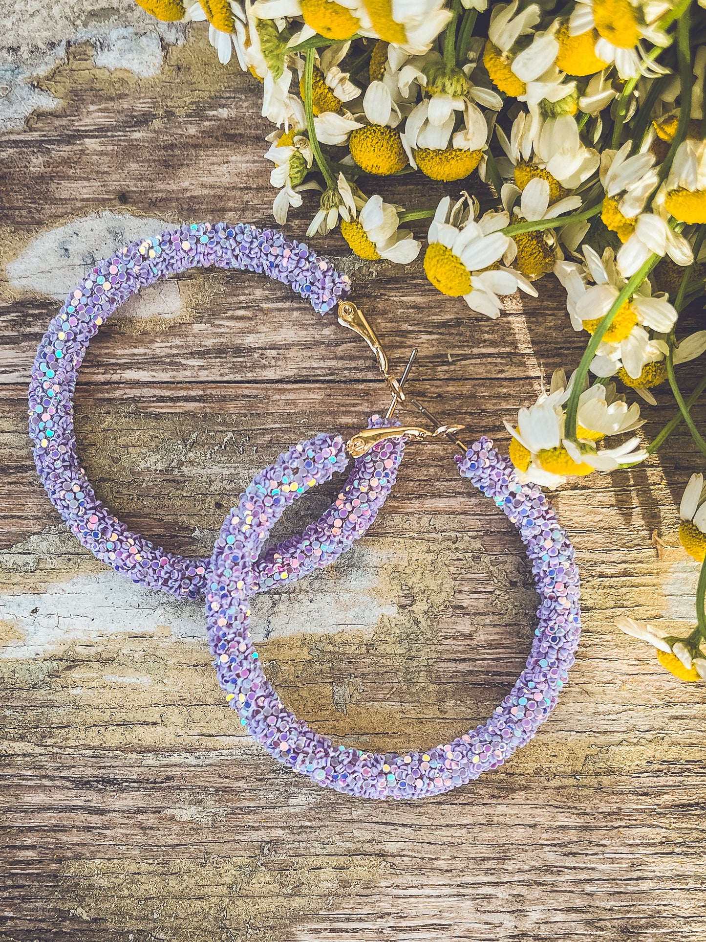 Beautiful Purple Glitter Hoop Earrings