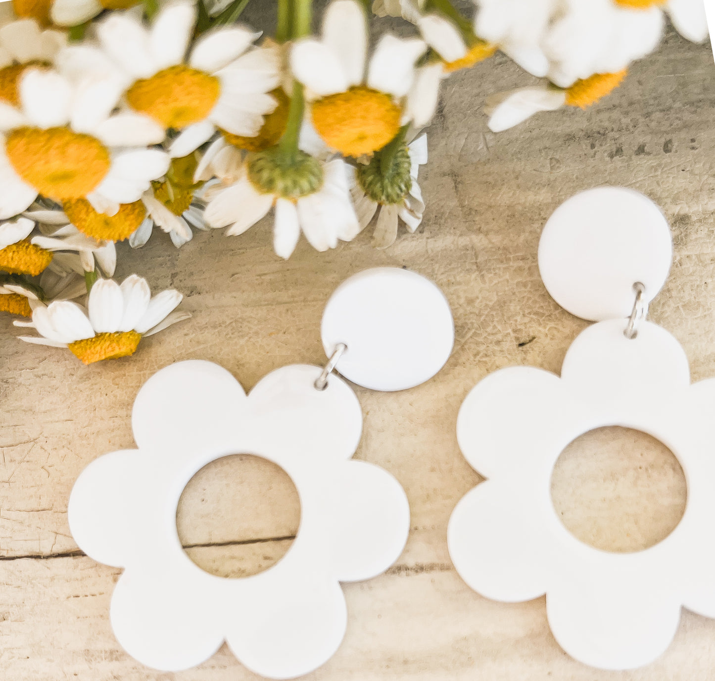 Beautiful Acrylic White Flower Earrings