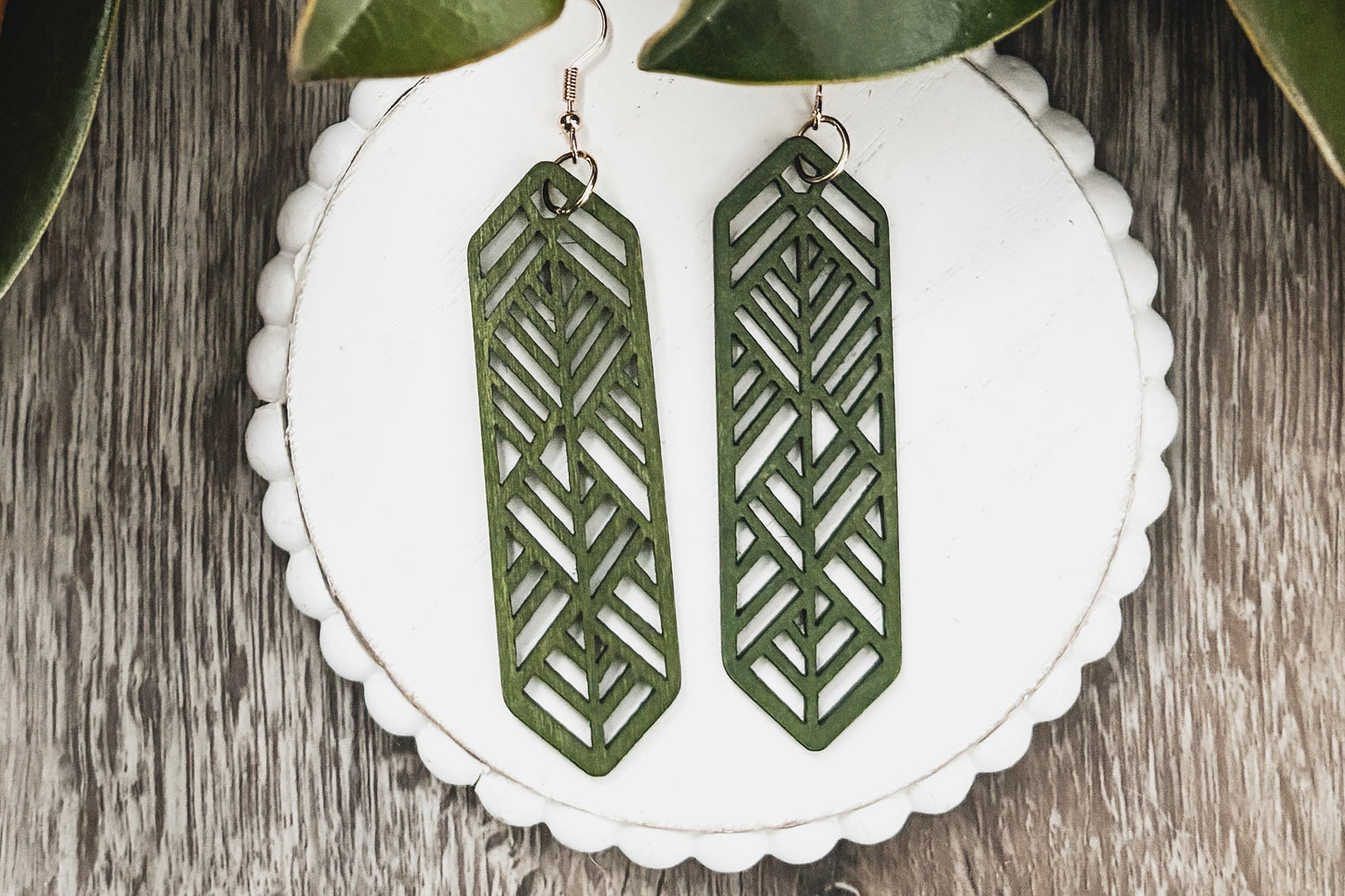 Beautiful Green Wooden Laser Cut Earrings