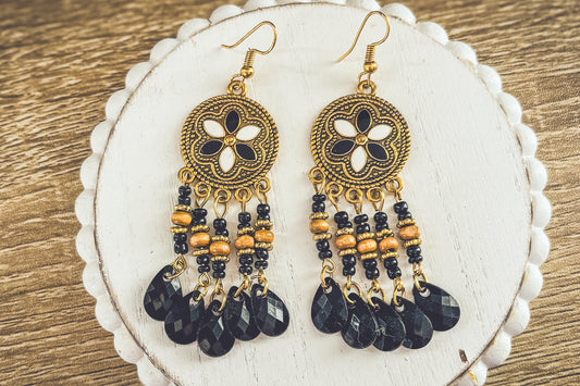 Beautiful Black Boho Chandelier Earrings