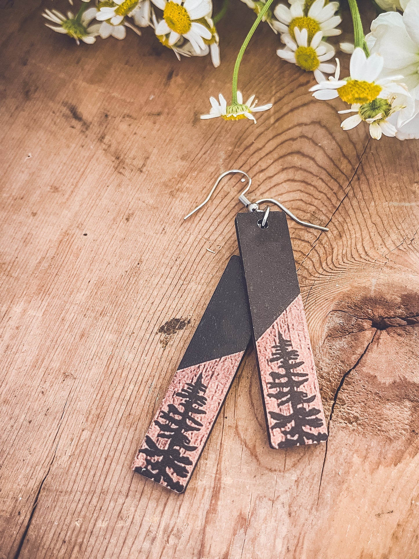 Beautiful Black and Wood Tree Earrings