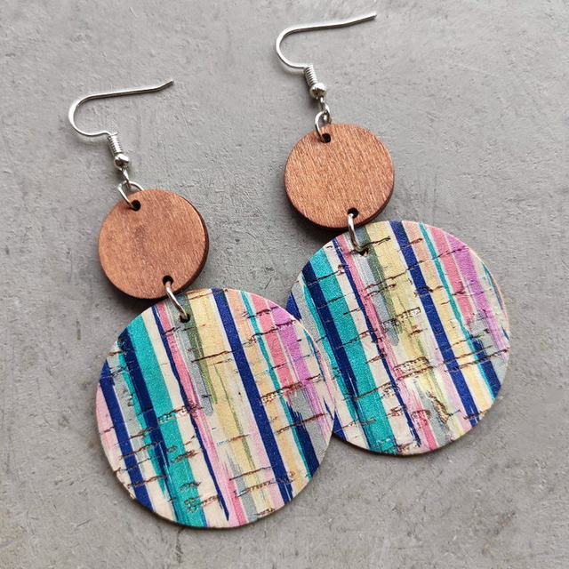 Beautiful Striped Cork and Wood Earrings