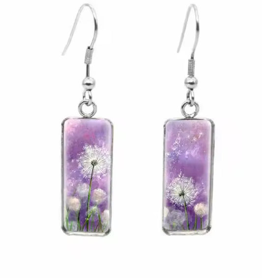 Beautiful Glass Like Folk Dandelion Earrings