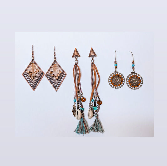 Beautiful Boho 3 Pair Earring Set