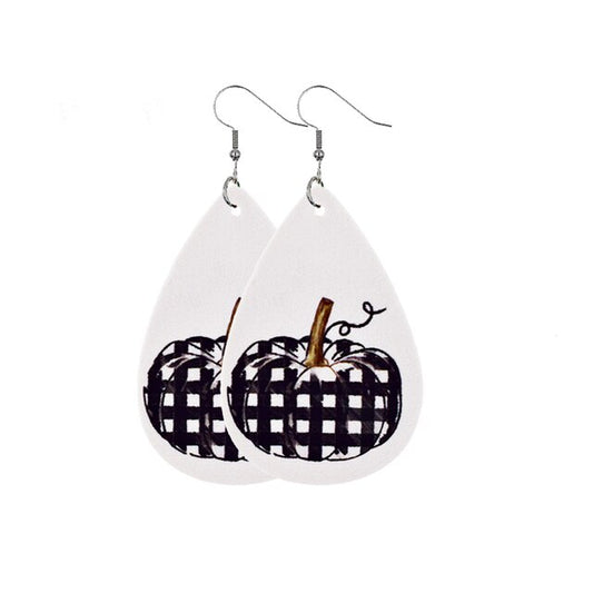 Beautiful Black and White Pumpkin Faux Leather Earrings