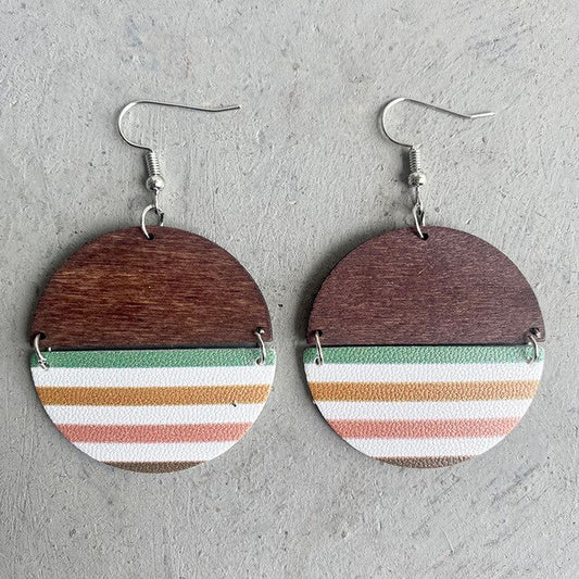 Striped Wood Half Circle Earrings