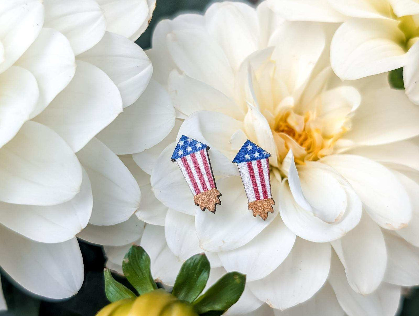 Beautiful Red, White, and Blue Wooden Firework Earrings