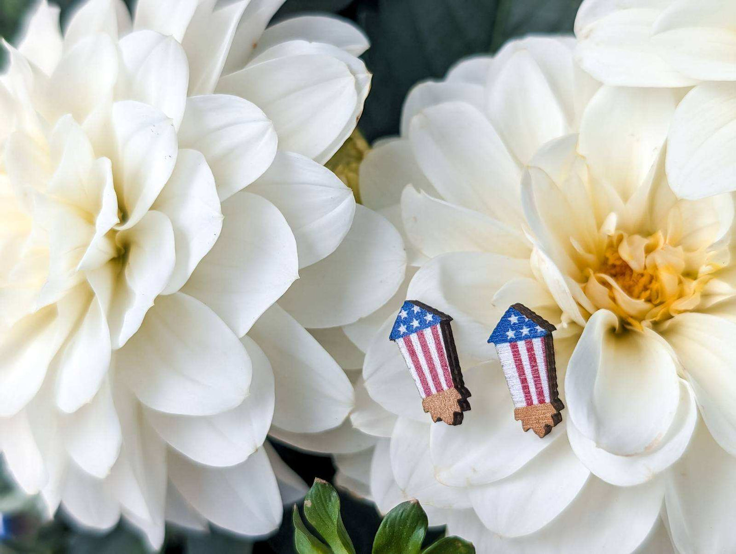 Beautiful Red, White, and Blue Wooden Firework Earrings