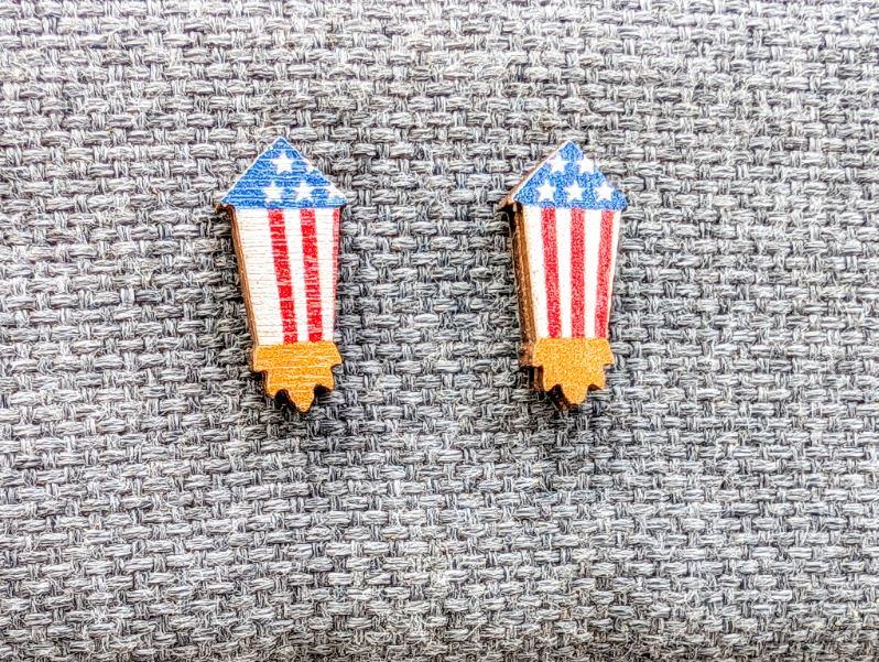 Beautiful Red, White, and Blue Wooden Firework Earrings