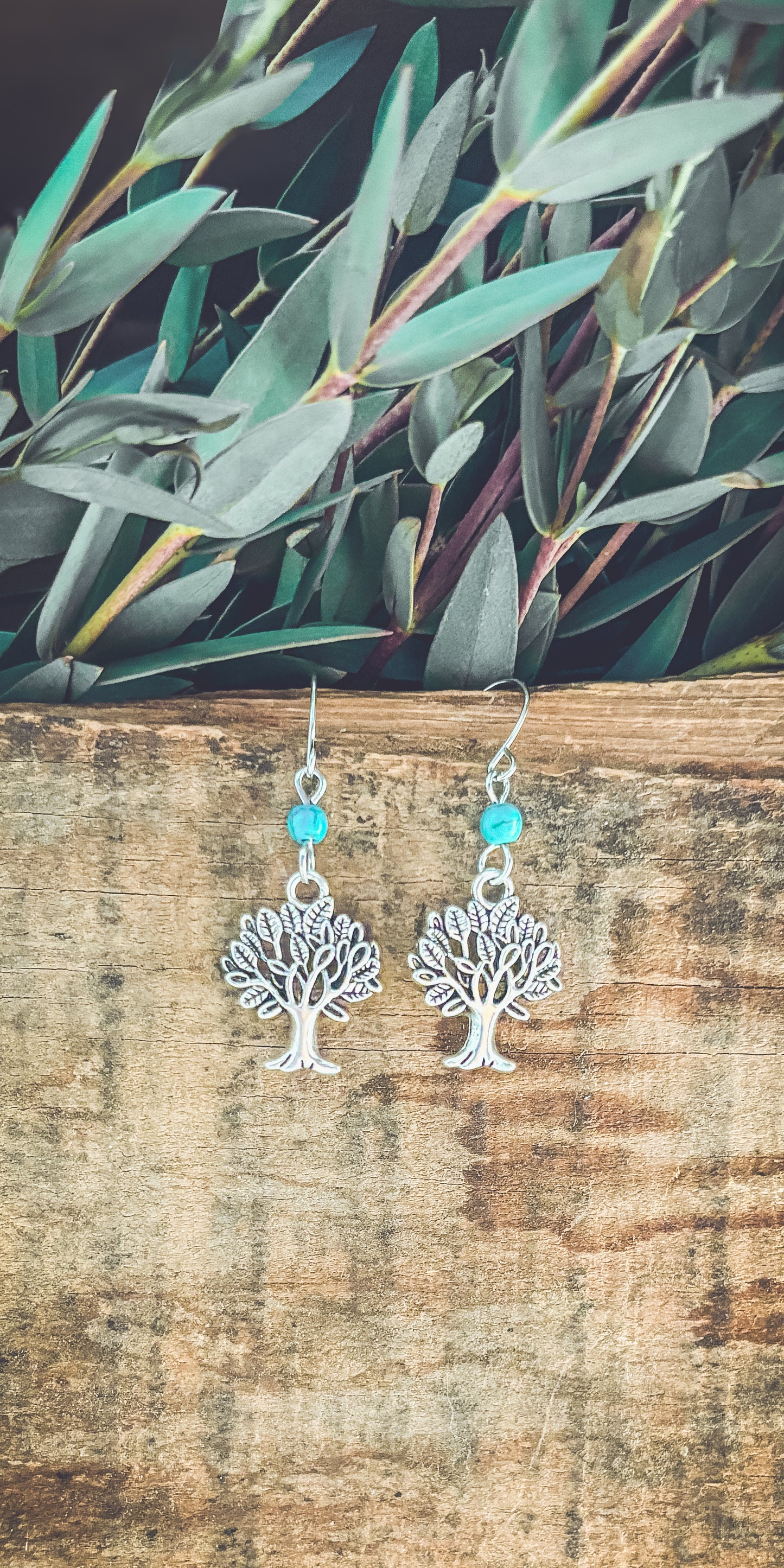 Beautiful Dainty Silver and Turquoise Tree Earrings