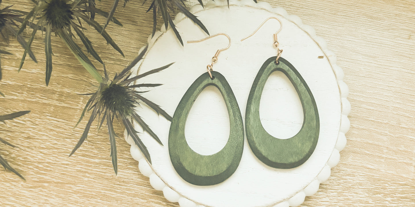 Beautiful Green Boho Triangle Wooden Drop Earrings