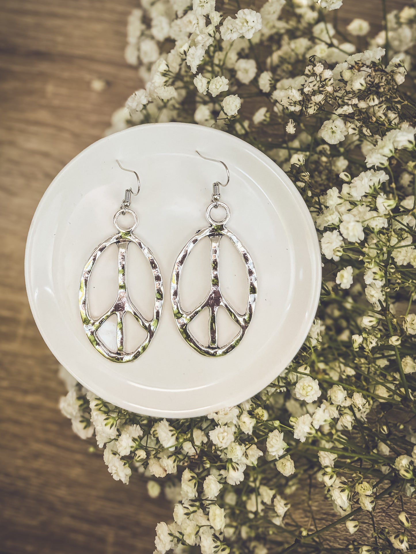 Beautiful Silver Peace Sign Earrings