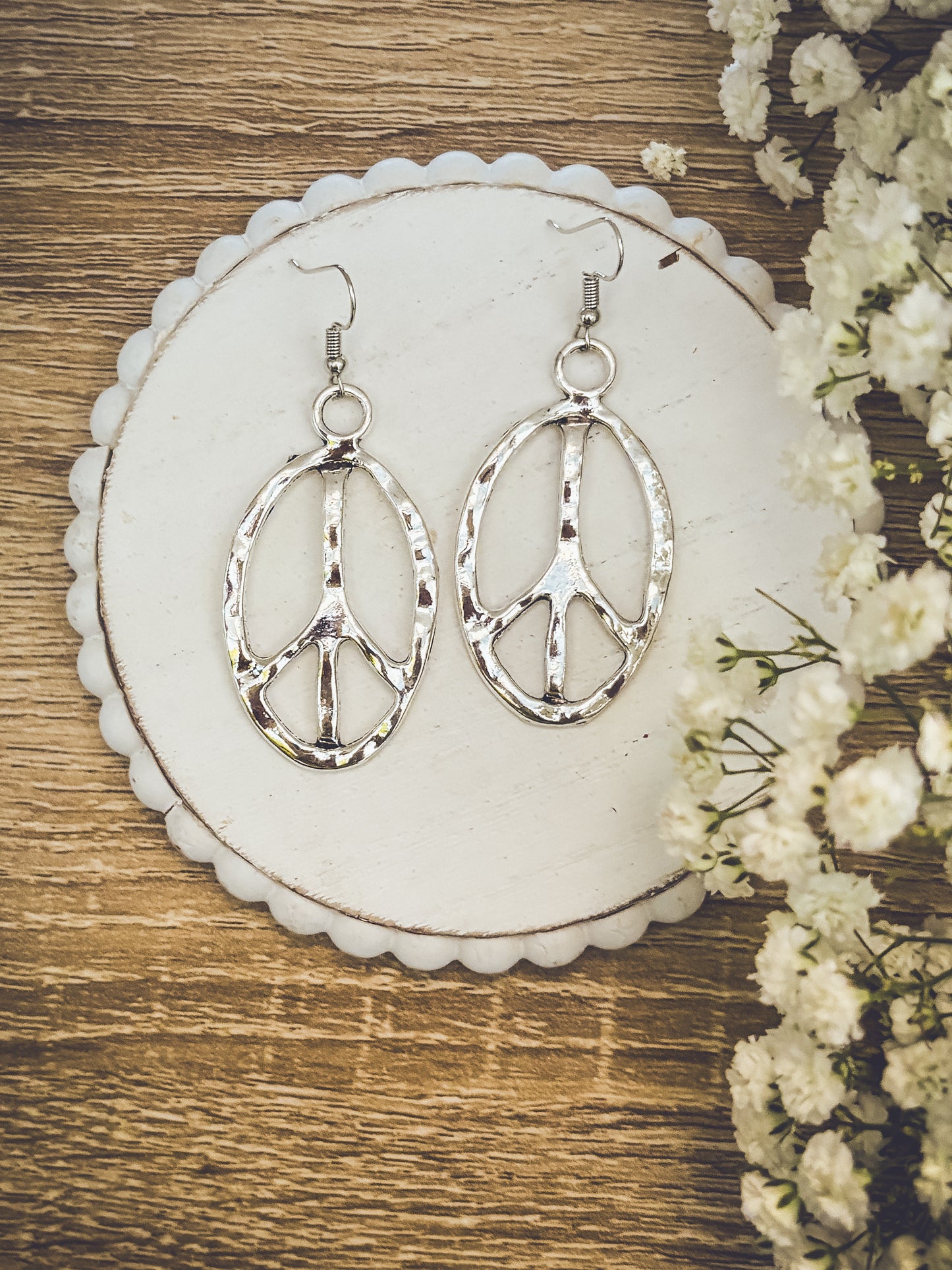 Beautiful Silver Peace Sign Earrings