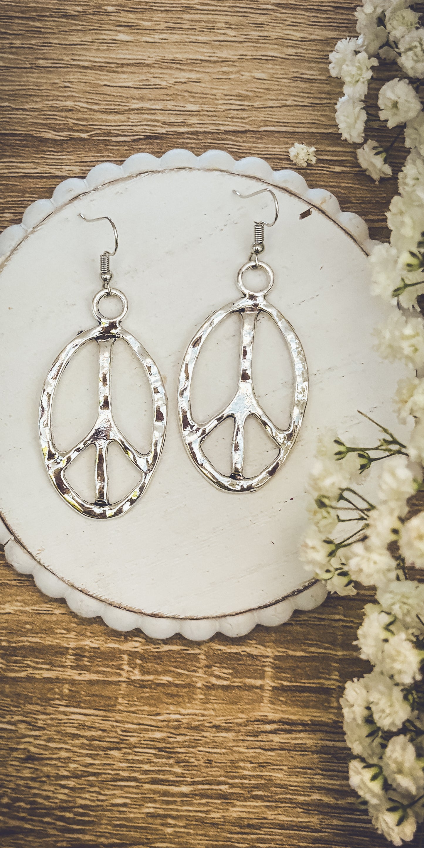 Beautiful Silver Peace Sign Earrings