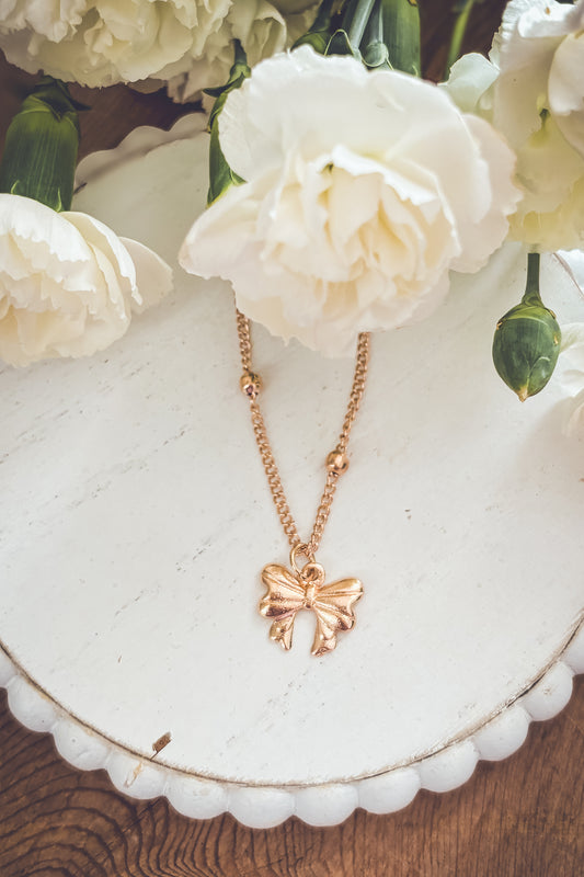 Adorable Gold Bow Necklace