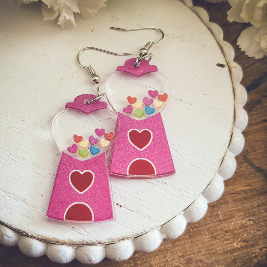 Adorable Acrylic Gumball Heart Earrings