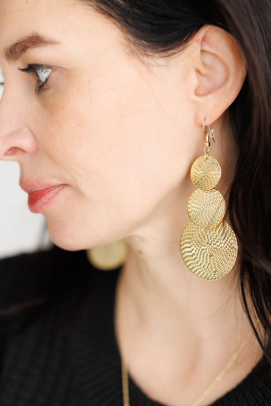 Beautiful Gold Disc Drop Earrings