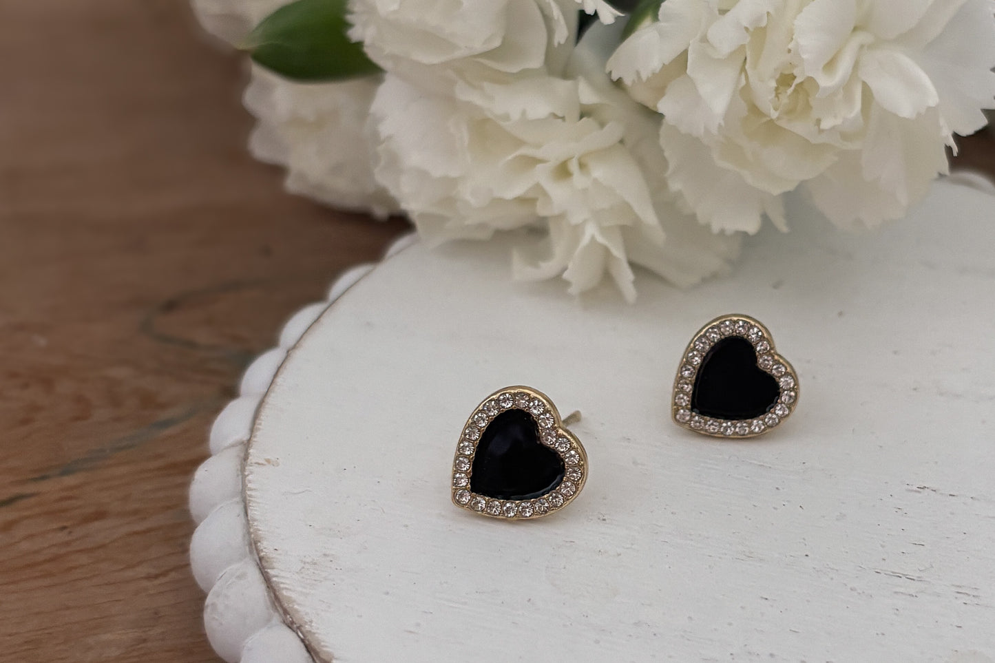 Beautiful Black and Crystal Heart Earrings