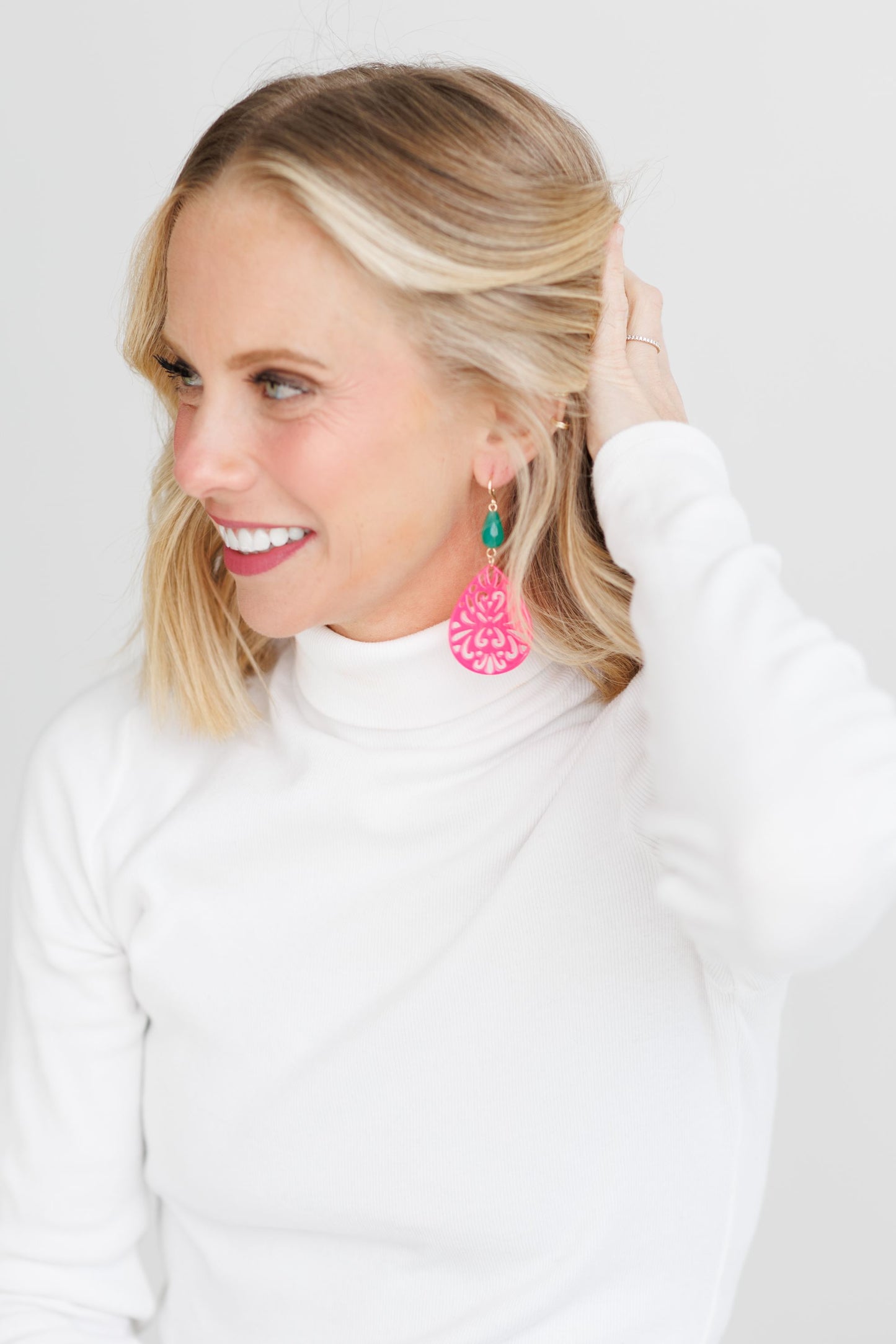 Beautiful Bright Pink and Turquoise Drop Earrings