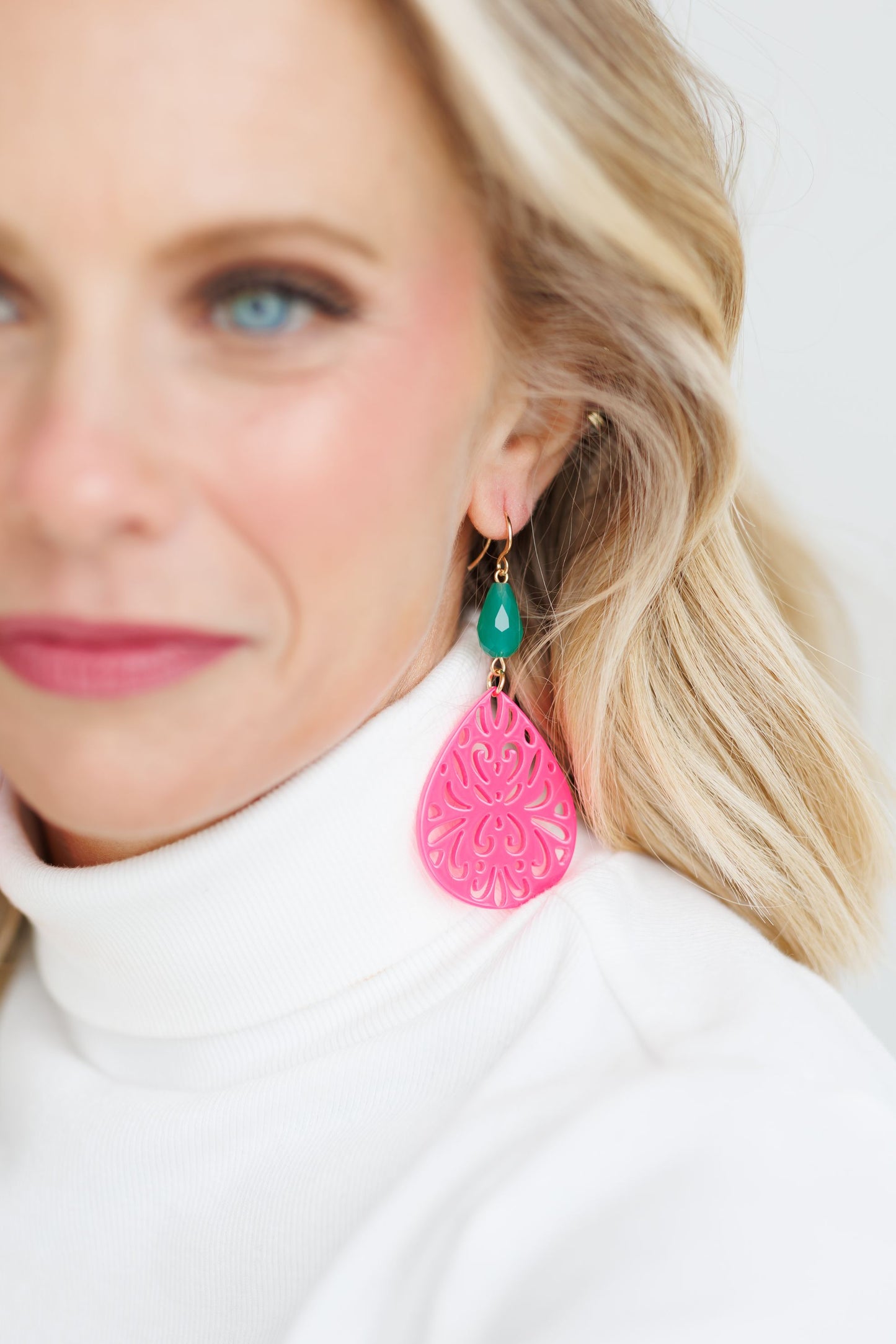 Beautiful Bright Pink and Turquoise Drop Earrings