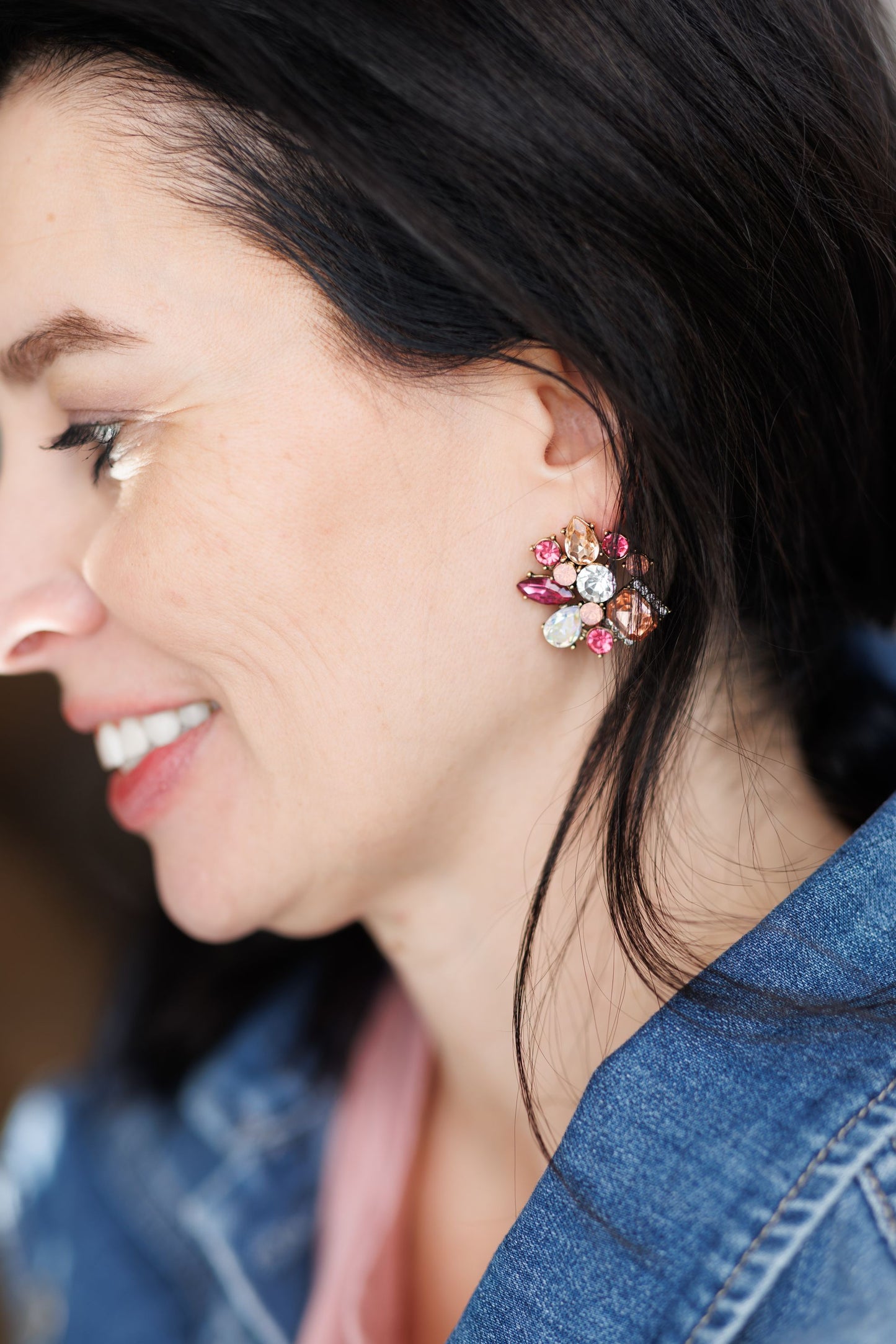 Beautiful Pink Crystal Statement Earrings