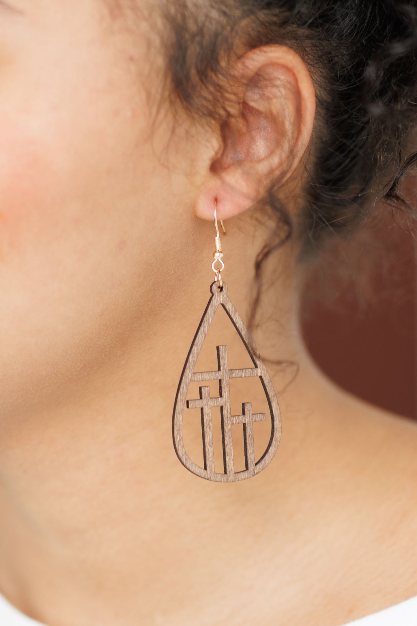 Beautiful Cross at Calvary Wood Earrings