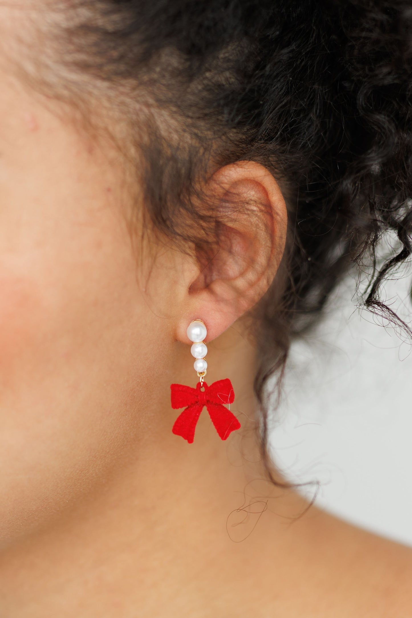 Beautiful Red Bow and Pearl Earrings