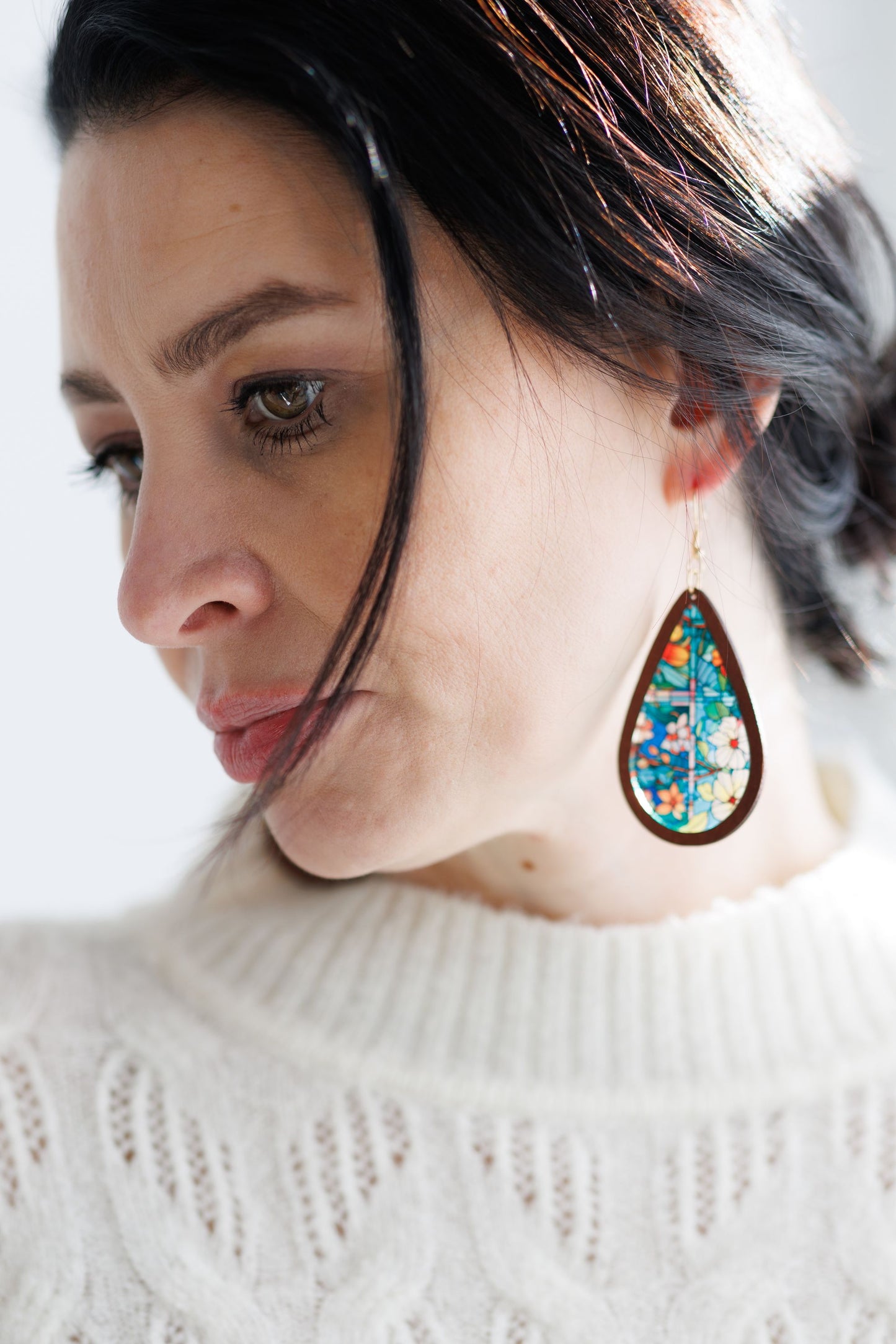 Beautiful Wood and Stained Glass Effect Earrings