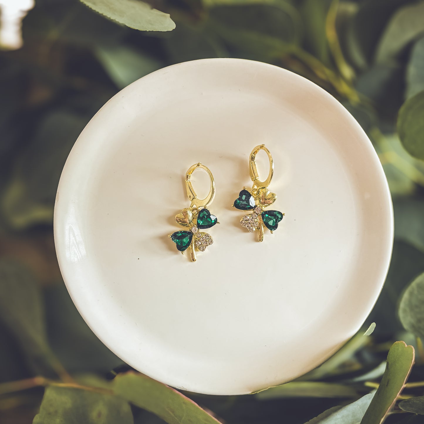 Beautiful Gold and Emerald Shamrock Earrings