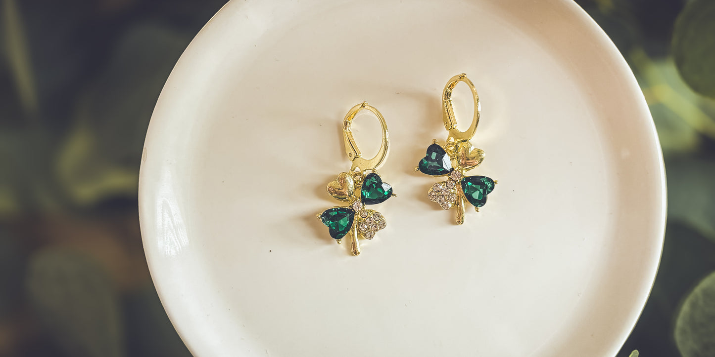 Beautiful Gold and Emerald Shamrock Earrings