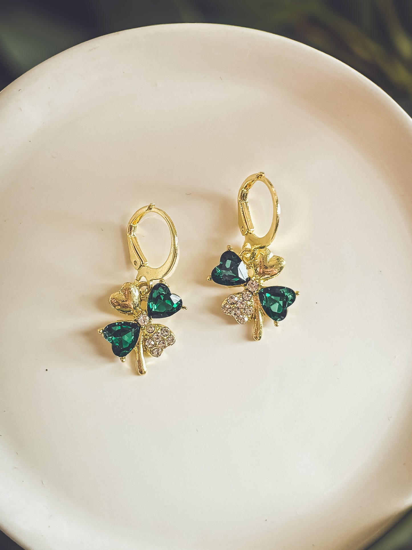 Beautiful Gold and Emerald Shamrock Earrings