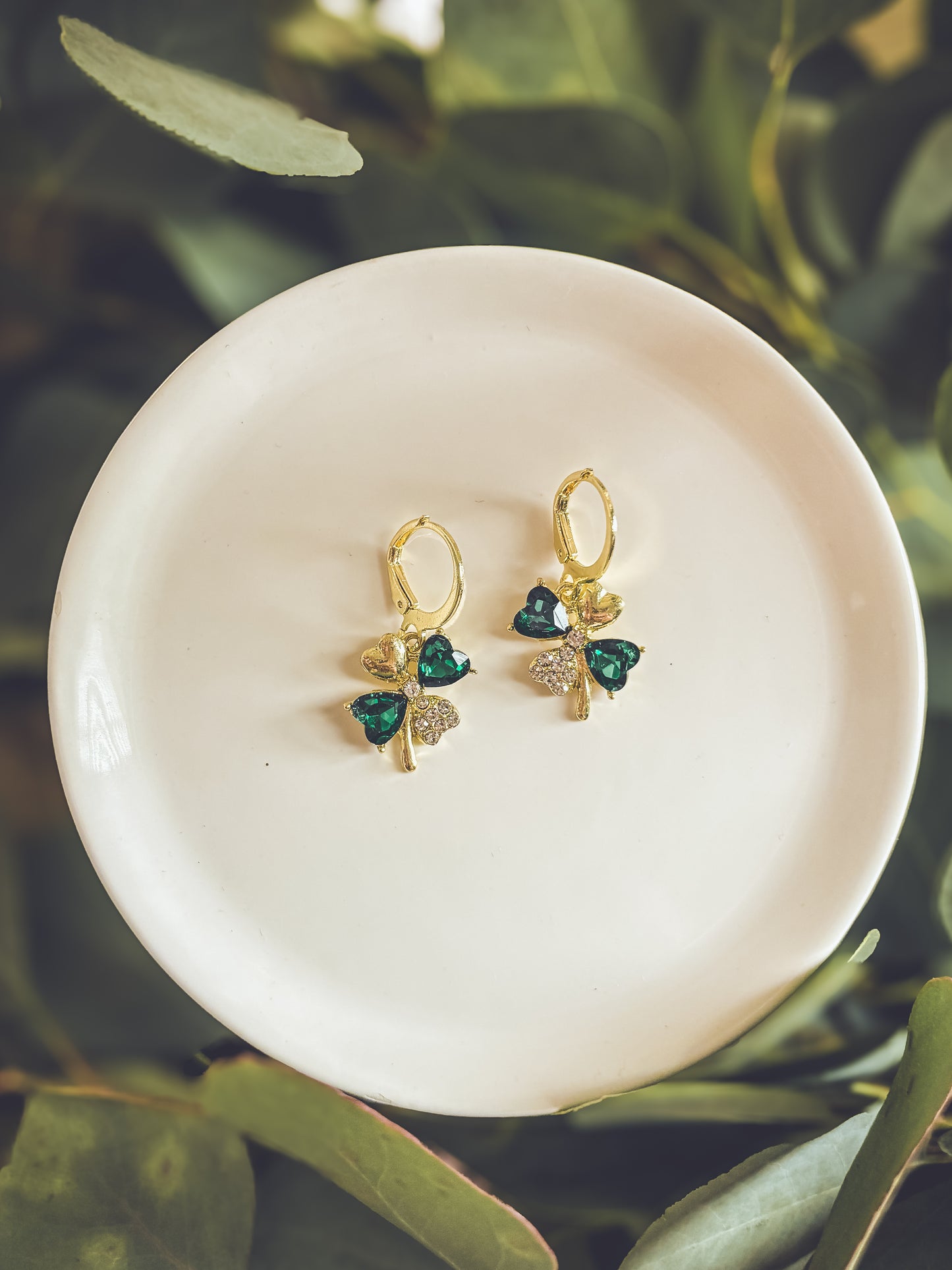 Beautiful Gold and Emerald Shamrock Earrings