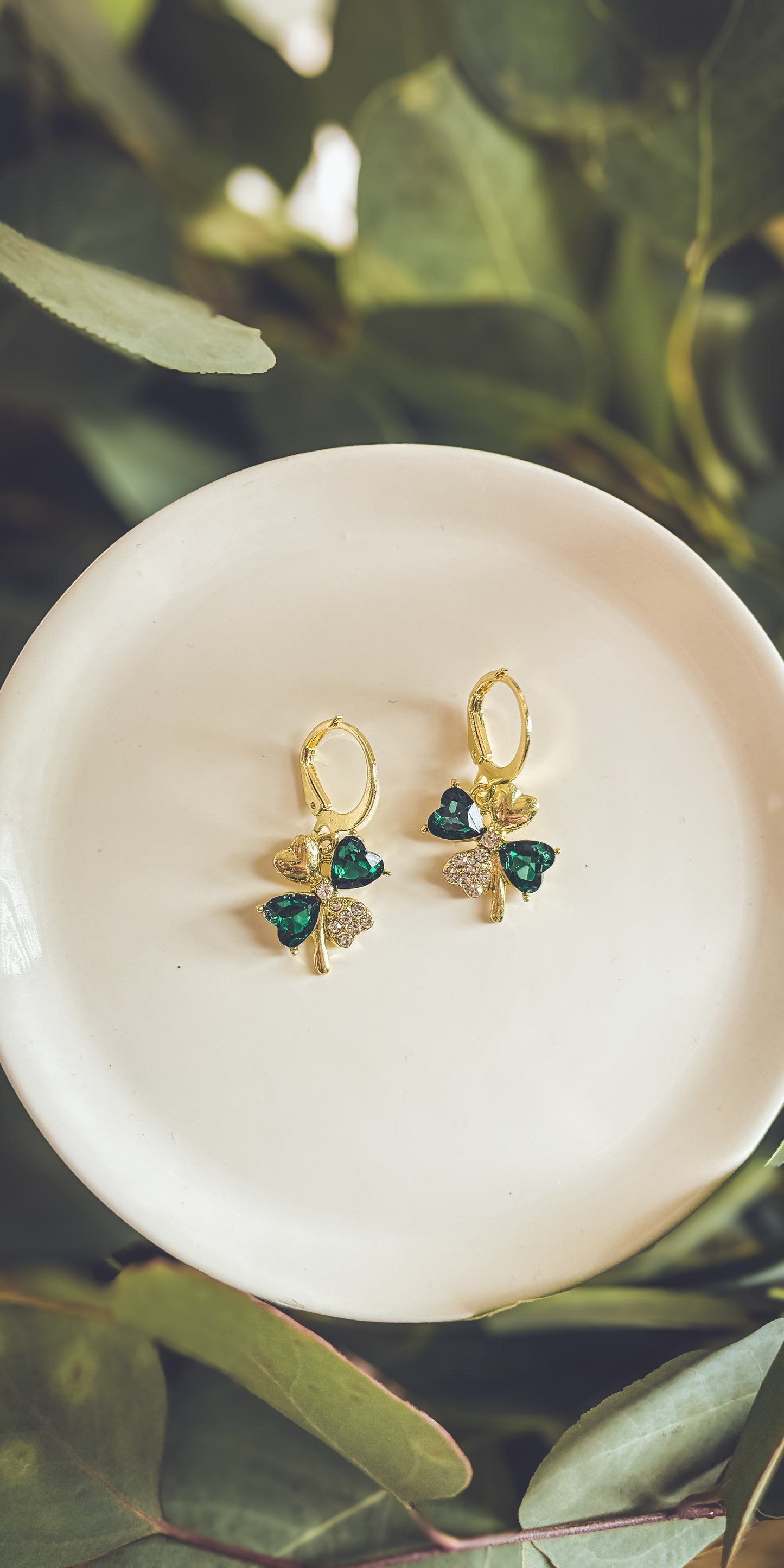 Beautiful Gold and Emerald Shamrock Earrings