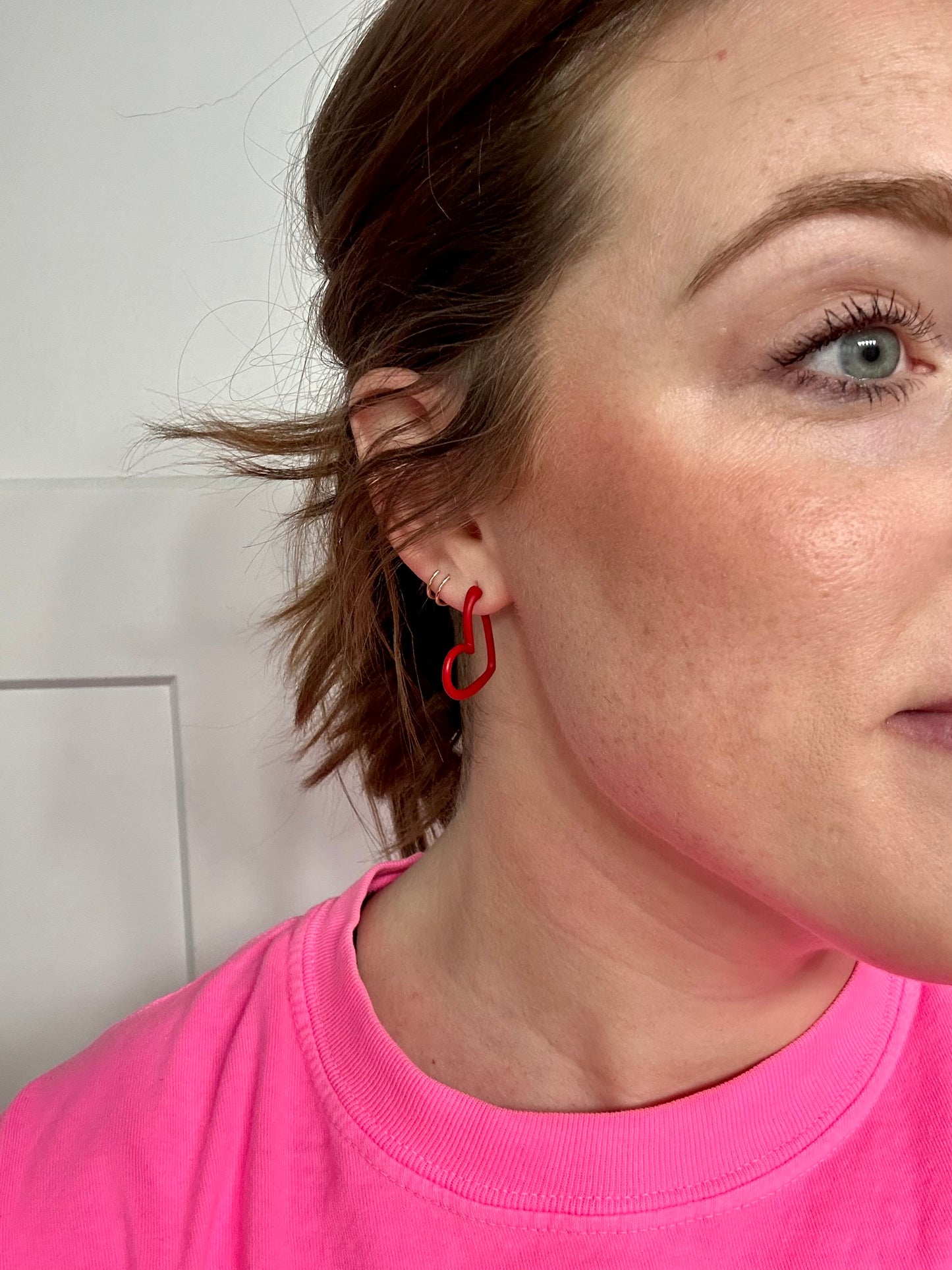 Pink or Red Heart Hoop Earrings