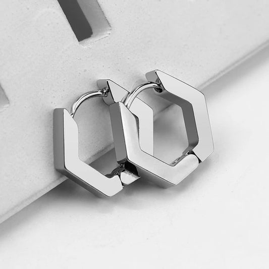 Beautiful Stainless-Steel Hexagon Huggie Earrings
