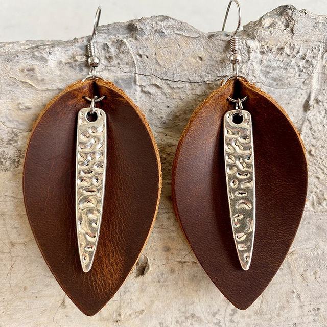 Genuine Leather Leaf Earrings