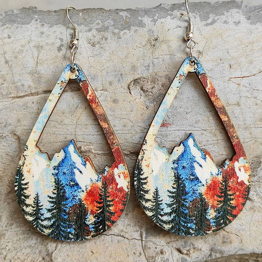 Beautiful Wood Snowy Mountain Earrings