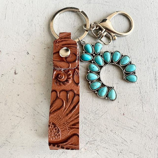 Beautiful Southwest Leather Key Chain with Turquoise Pendants