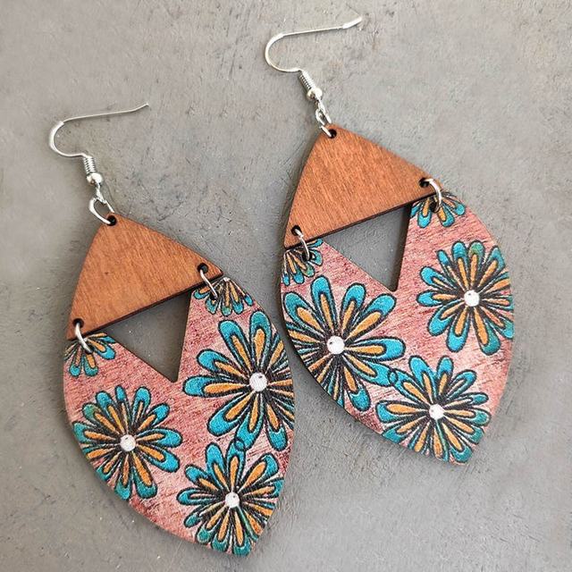 Beautiful Painted Art Wood Earrings