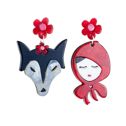 Adorable Red Riding Hood and Wolf Earrings