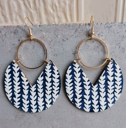 Geometric Pattern Circle Wood Earrings